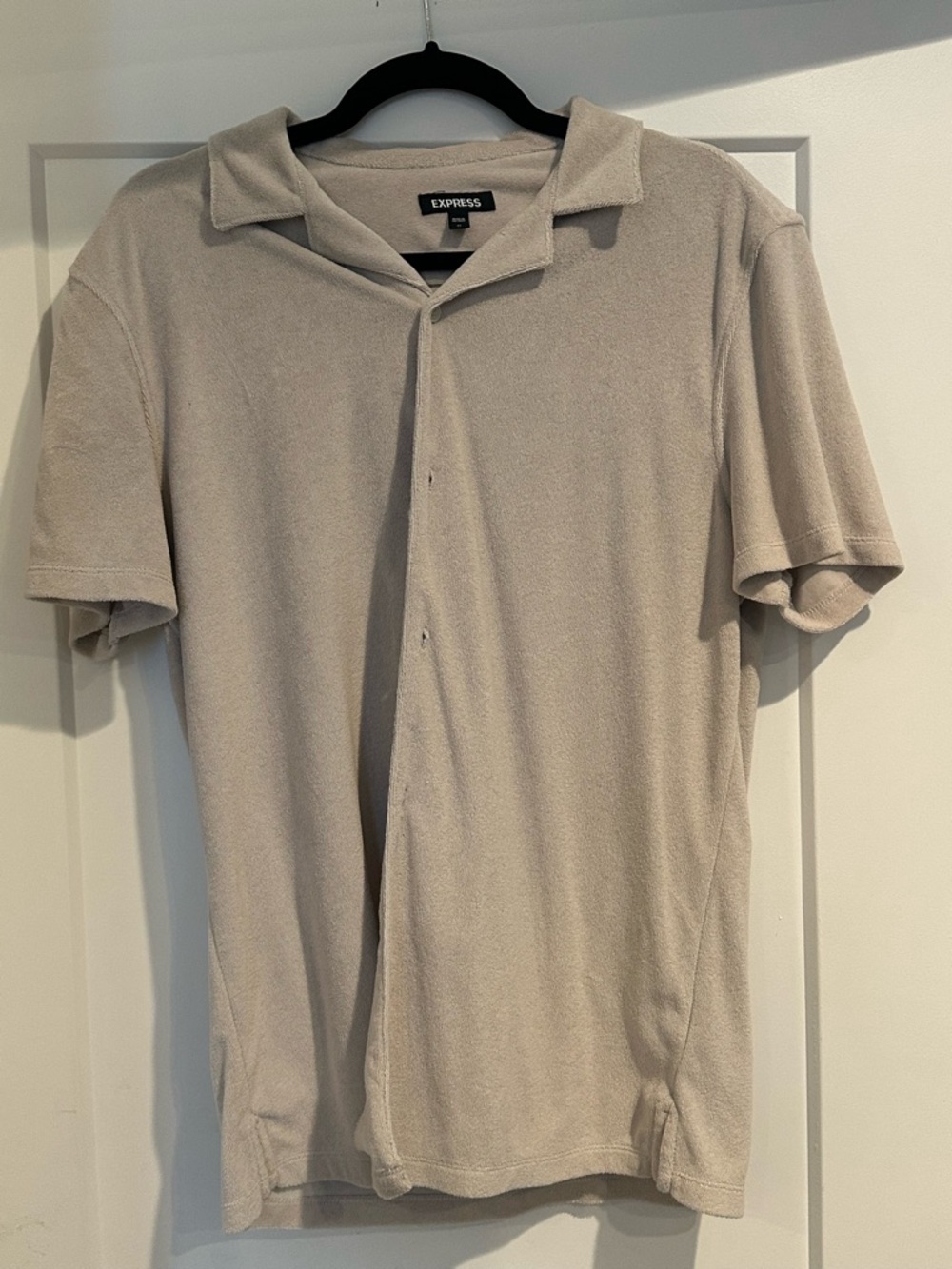 Express Beige Terry Camp-Collar Shirt and beach lounge shorts set